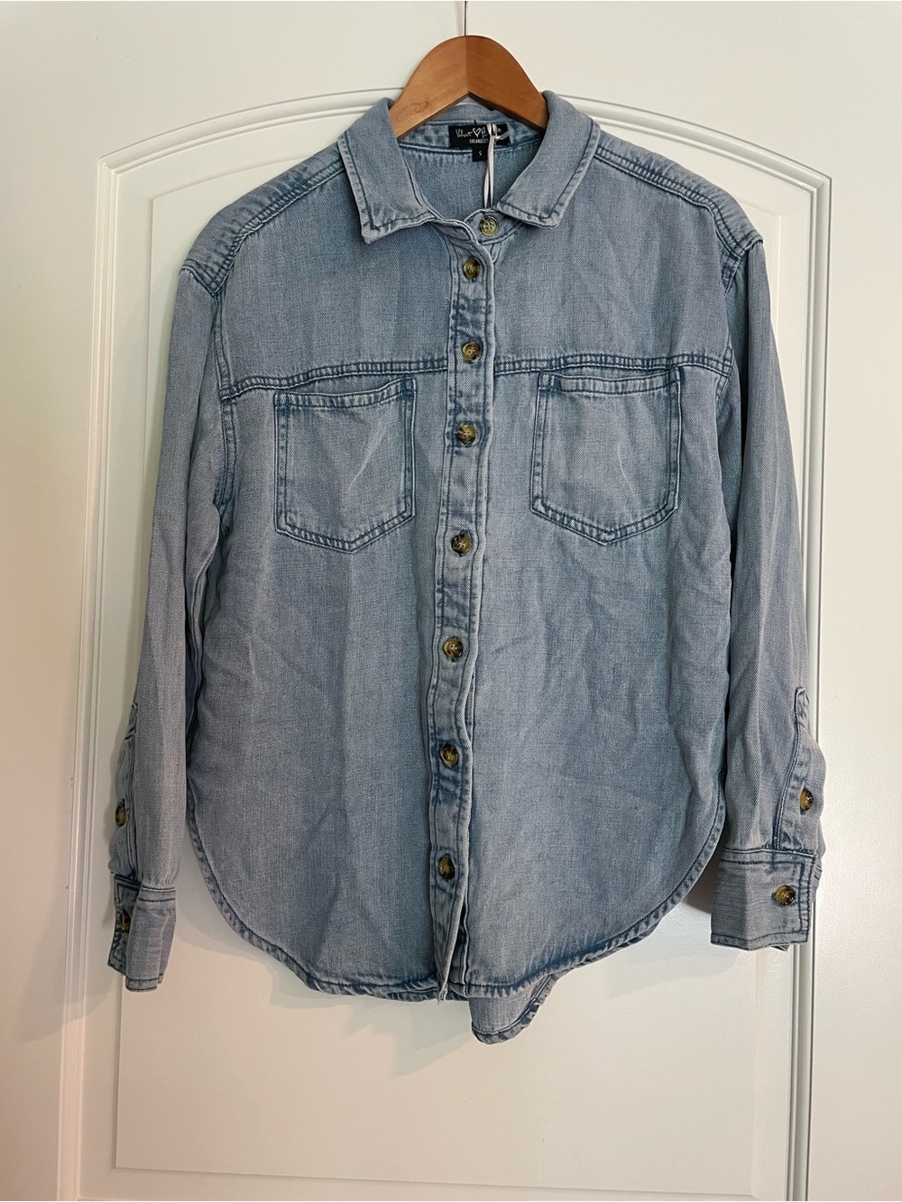 Velvet Heart Light Blue Collared Button-Up Shirt Jacket Long Sleeve Size S